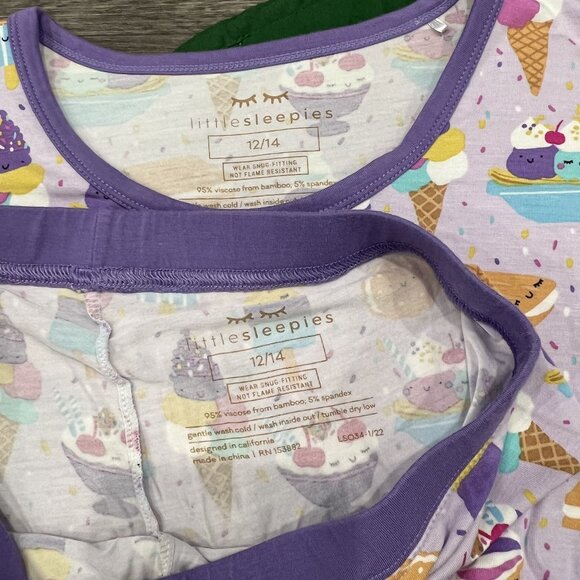 Little Sleepies Bamboo Girls 12/14 Purple Ice Cream Social Summer Pajama Set - Picture 2 of 5